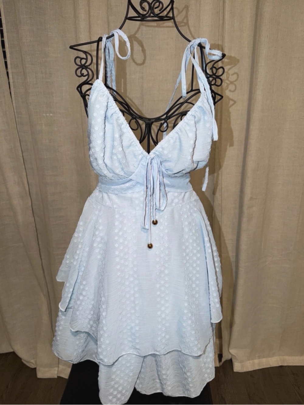 Simplee Apparel Light Blue Tie-Front Mini Dress